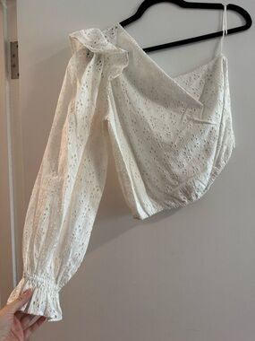 Cami NYC White Eyelet One-Shoulder Blouse